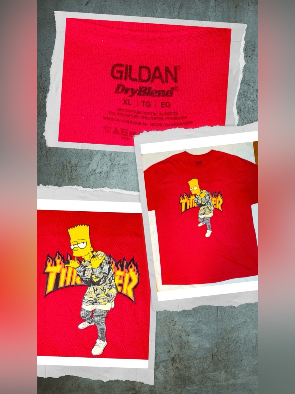 Bart Simpson Thrasher Magazine Fire Logo On Red T Shirt Hang Loose YEEZY Mens XL